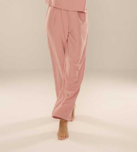 Pantaloni pigiama da donna Maeve 875 De Lafense - lunghi, tinta unita, con tasche - rosa