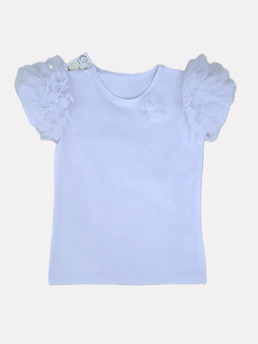 Inez Bambarillo Bluzka bambina con balze in tulle Cotone azzurro