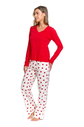 Pigiama donna Doctor Nap Amour, maglia rossa + pantaloni in flanella, 100% cotone