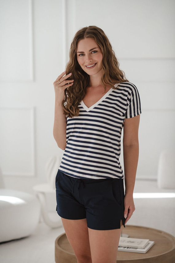 Camicetta per gravidanza e allattamento Two Ways - manica corta, comoda Milk&Love a righe bianche e blu navy