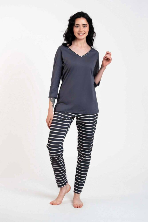 Betty Pigiama da donna manica 3/4, pantaloni lunghi Moda italiana - stampa grafite/grafite