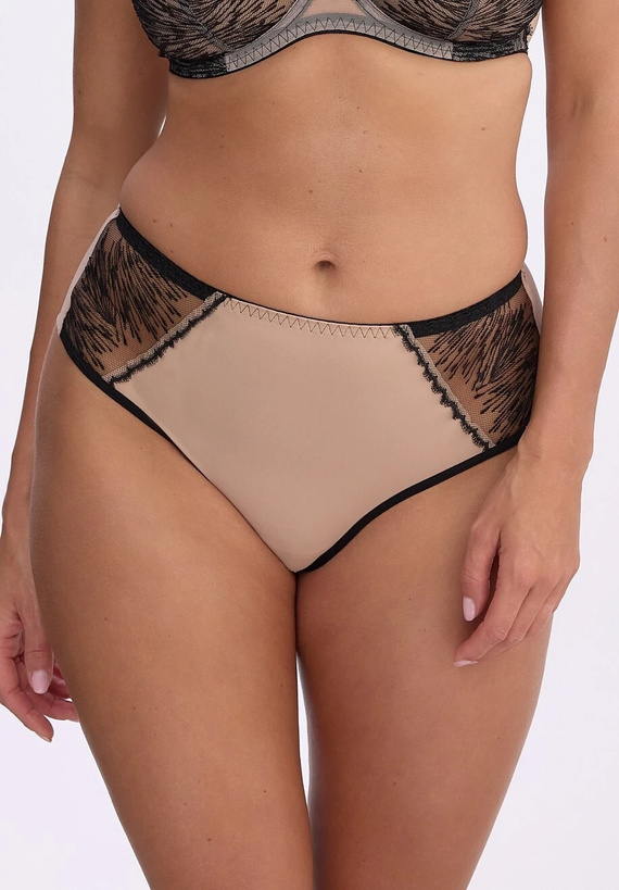 Slip brasiliani Gaia GFB 1378 Isabela nero-beige con ricamo e rete