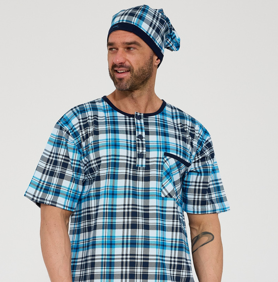 Cornette 109/38– camicia da notte uomo in cotone 100%, manica corta, bottoni e taschino