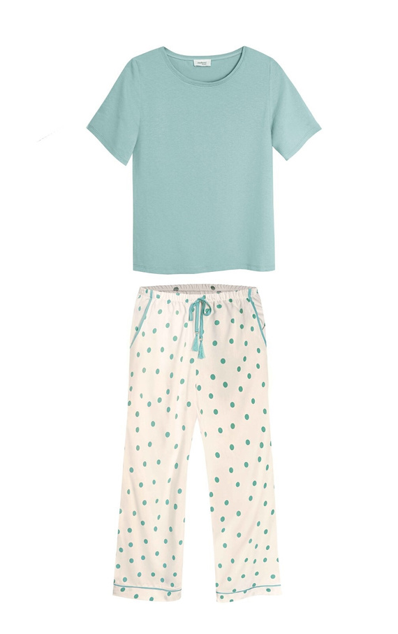 Pigiama Aria 2 PS82 Mefemi by Nipplex donna in viscosa a pois verde-milk