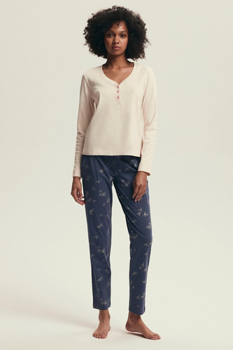 Pigiama donna 43698 Delanie Henderson crema - cotone, maniche lunghe, taglio elegante