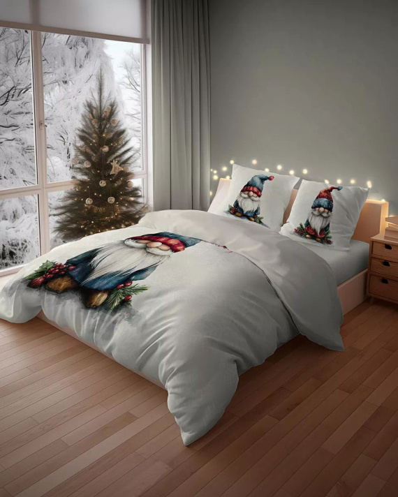 5826 A Christmas Dreams Detexpol biancheria da letto in cotone color crema con gnomo di Natale - set natalizio 100% cotone