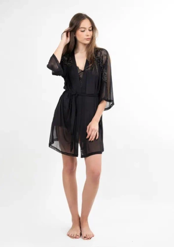 Zora chemise in tulle nero Dkaren | elegante vestaglia da donna in tulle