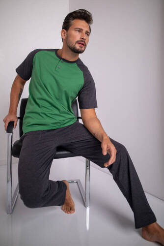 Alexander Pigiama uomo manica corta, pantaloni lunghi Moda italiana - verde/c.melange