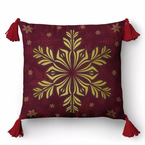 5384 Una federa decorativa natalizia Christmas Deco Detexpol marrone con fiocco di neve oro - zip