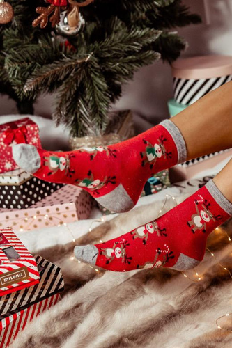 1283.002 Renna in piedi Milena - Calze natalizie da donna, rosso