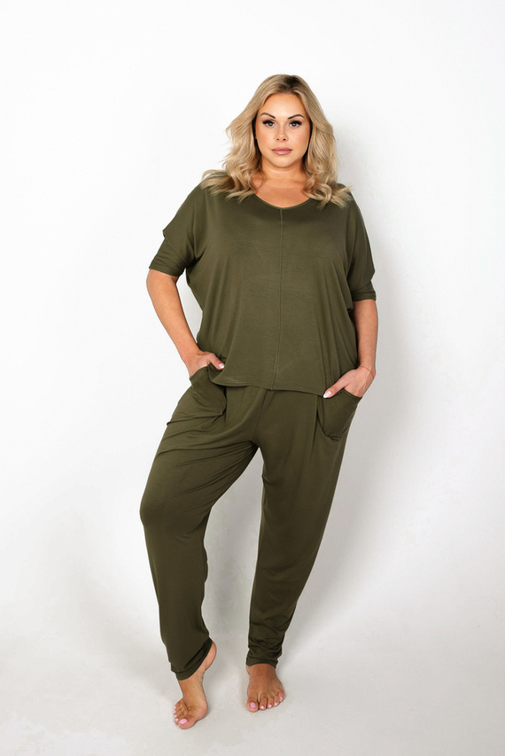 Paramo Set donna a maniche corte, lunghezza. pantaloni Moda Italiana - kaki