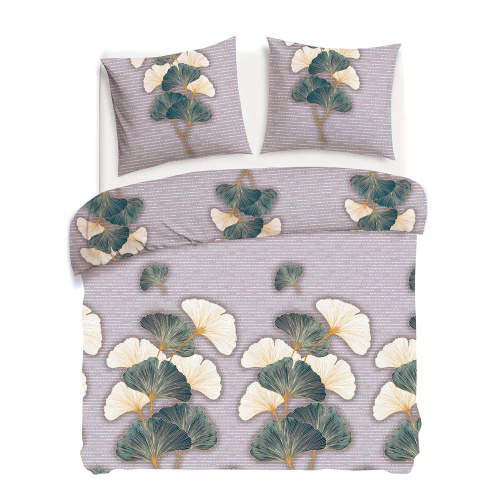 31510/2 Biancheria da letto Flannelove Darymex beige verde foglie di ginkgo - set, 100% cotone, caldo e morbido