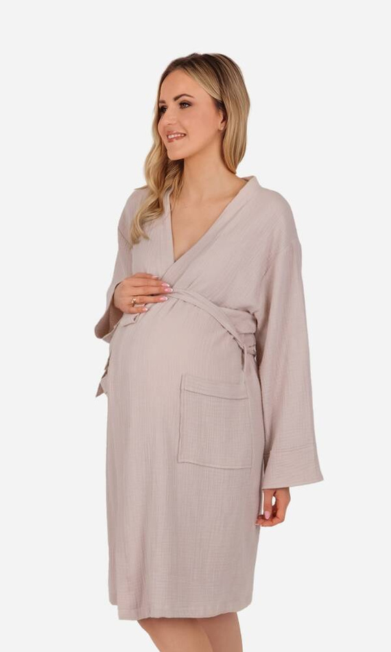 Mommy Szlafrok ciążowy muślinowy ByShelly - beżowy