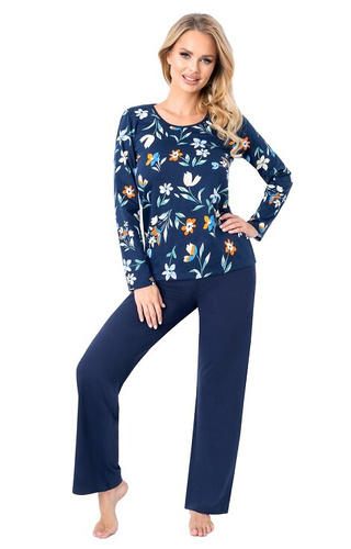 Caroline Long Donna - pigiama da donna in cotone con stampa floreale, manica lunga e pantalone