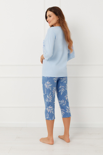 Pigiama donna Erula Italian Fashion in jersey di cotone 3/4 plus size-blu