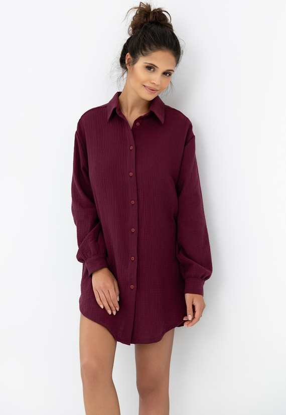 Camicia da notte Sensis bordeaux Avorio - mussola di cotone, manica lunga, abbottonata