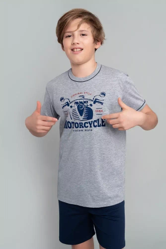 Gibson Pigiama bambino manica corta, pantalone Moda Italiana- melange