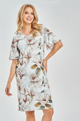 3534 Afrodite Camicia da notte da donna - 100% cotone, scollo a V, stampa floreale