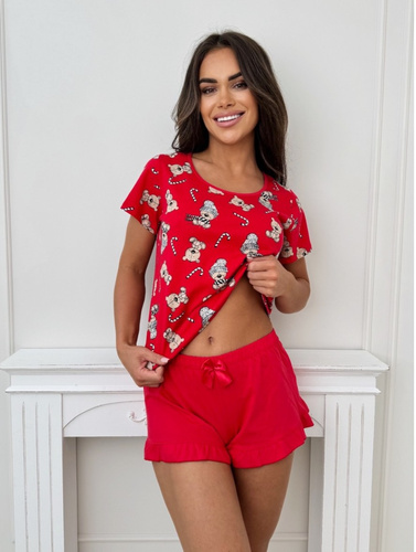 Pigiama da donna Bear Short Donna - cotone, festivo, con volant