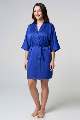 Accappatoio Unikat Elodie Satinato Blu Cobalto Donna 3/4 Peniuar con Cintura