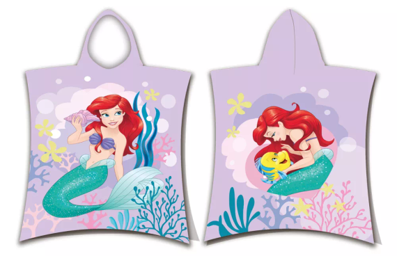 Poncho per bambini Ariel Mermaid rosa Disney con cappuccio Jf24 Per piscina, spiaggia, bagno Jerry Fabrics