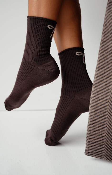 0200-193 Calze da donna con fiocco Milena marrone-cotone a coste