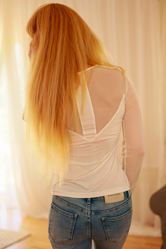 Camicetta Fargo Mirale da donna - microfibra, maniche e dorso trasparenti, manica lunga - ecrù