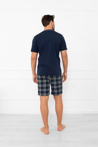 Pigiama uomo Andreas - manica corta, pantalone lungo, cotone Moda italiana - blu navy/stampa