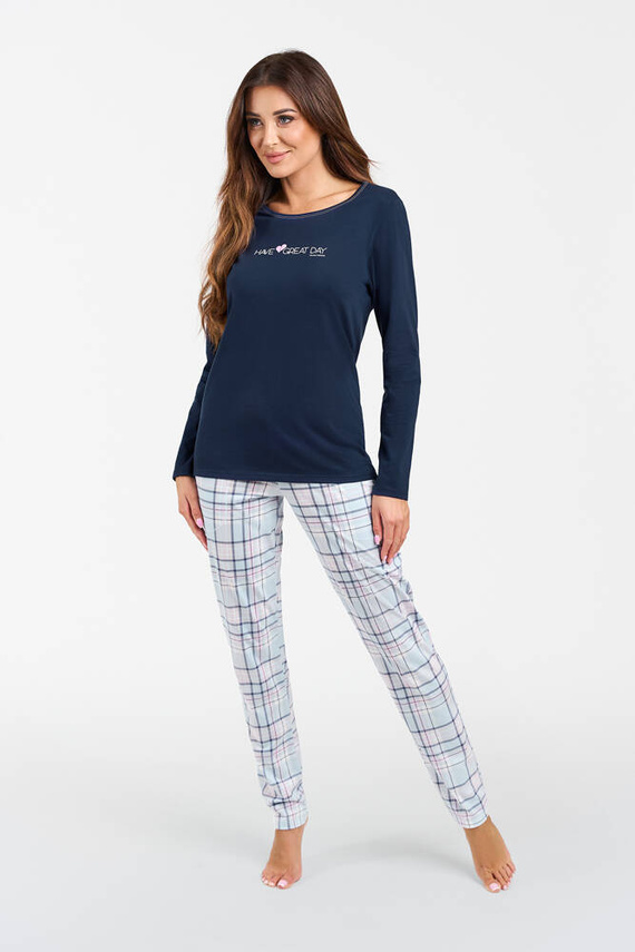 Glamour Pigiama donna manica lunga e pantaloni lunghi Italian Fashion - blu navy/stampa