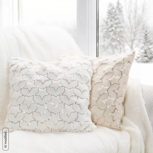CHP314 Federa natalizia Eurofirany 45x45 con paillettes 3D stelle bianca