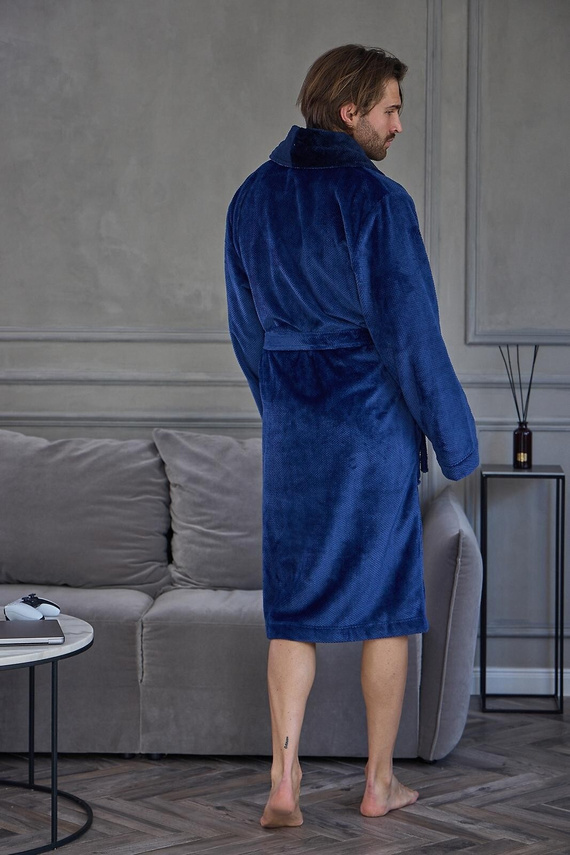 Accappatoio Uomo L&L 2662 Clever Morbido Caldo con Colletto a Sciarpa Blu