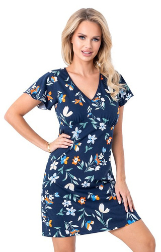 Donna Caroline - camicia da notte da donna in cotone con stampa floreale e scollo a V