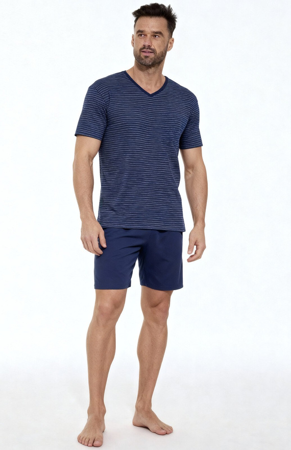 330/50 Various Cornette Pyjamas - Pigiama da uomo in cotone con camicia a righe e pantaloncini tinta unita