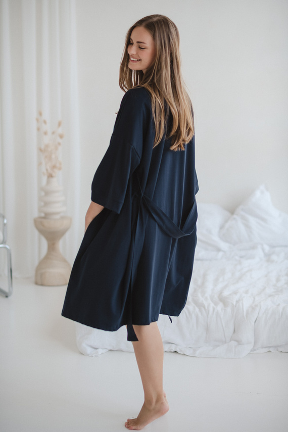 Milk&Love vestaglia premaman blu navy - cotone con elastan, confortevole, manica 7/8