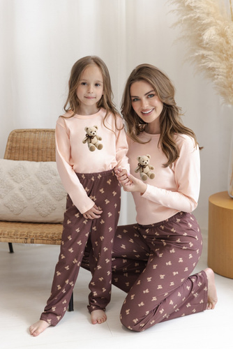 Pigiama donna Taro Lumi 3627 in cotone, lunga, color pesca con orsetti