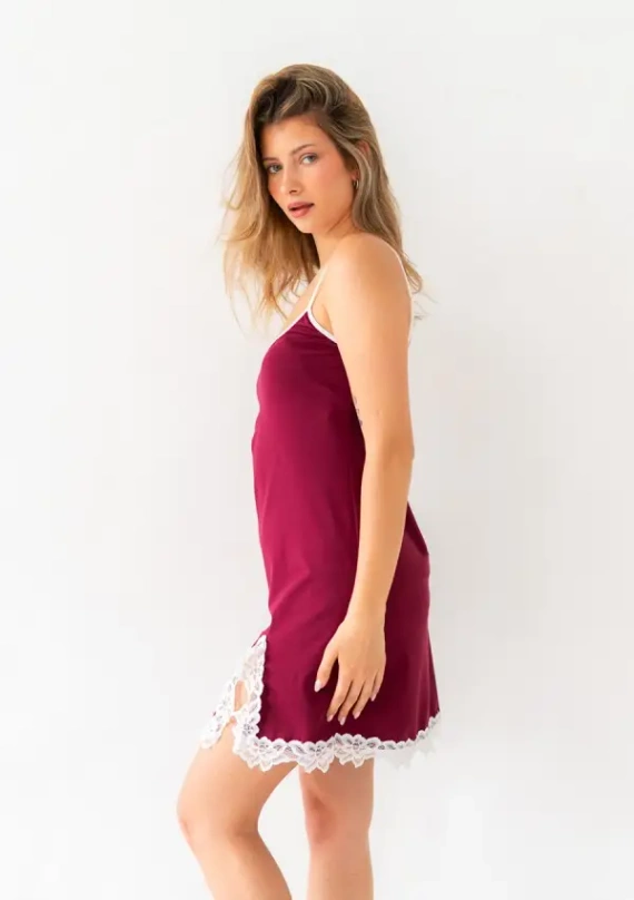 Halka Dkaren Emma 2 in cotone con pizzo e spalline regolabili - bordeaux