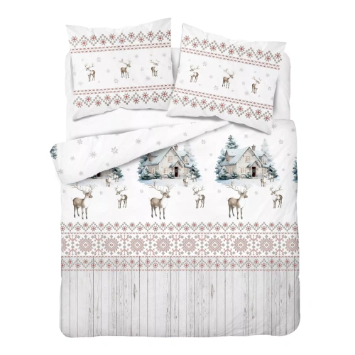 Biancheria da letto Detexpol 6060 A Zimowa Wioska bianca grigia 100% cotone con cerniera