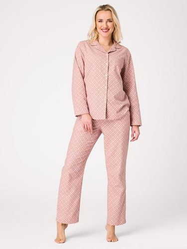 Pigiama donna Key LNS 743 rosa – in flanella, aperta, 100% cotone