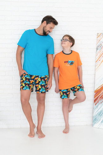 Pigiama a maniche corte Comics Boys, pantaloni Italian Fashion - arancione/stampa