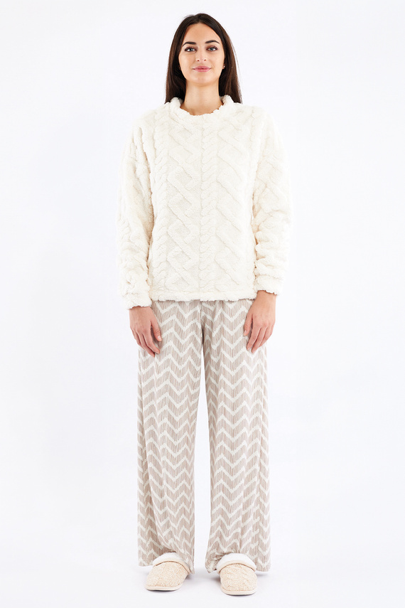 Pigiama Sofie donna Sorbetto crema - caldo sherpa, palazzo, elegante e morbido