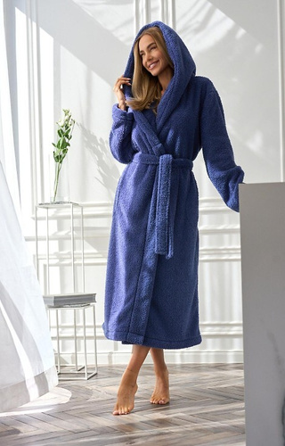 2556 Heaven Vestaglia lunga da donna L&L con cappuccio - navy