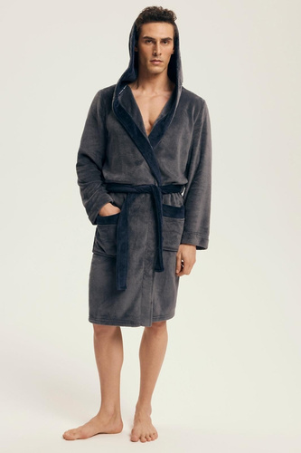 Accappatoio Henderson da uomo 43377 Natch grey - cappuccio, maglia calda, comfort ed eleganza