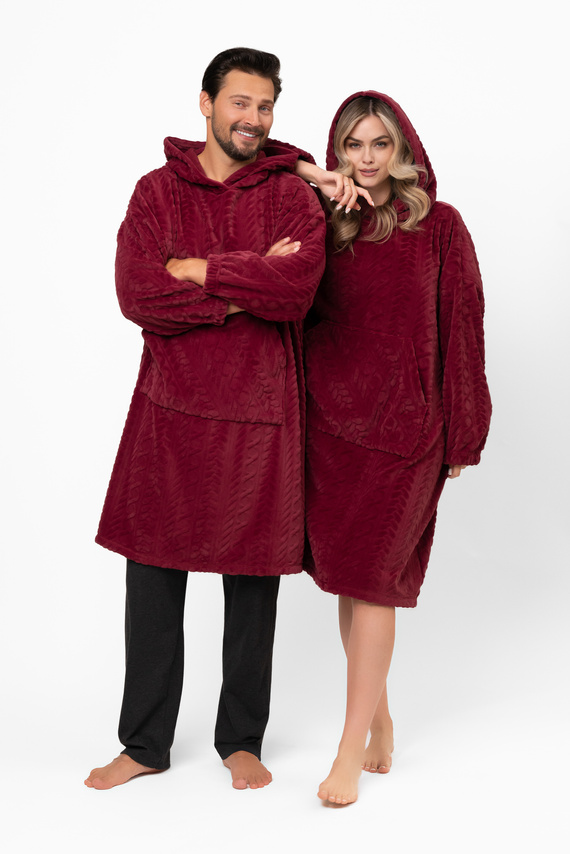 Reno Kocobluza Italian Fashion bordeaux - oversize, morbido bipolare, unisex, con cappuccio