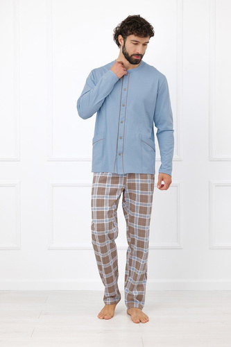 Italian Fashion Wilhelm Pigiama Uomo 100% Cotone Bottoni Quadri - cappuccino