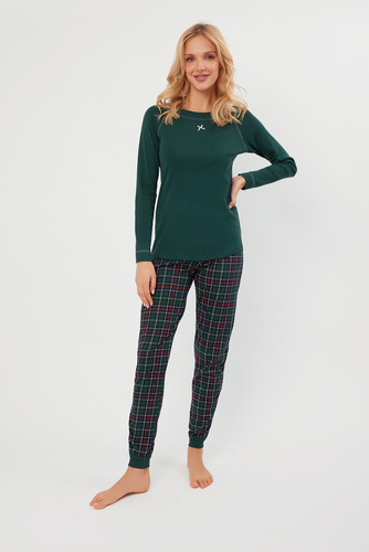 Foggia Pigiama donna manica lunga, pantalone lungo Moda italiana - verde/stampa