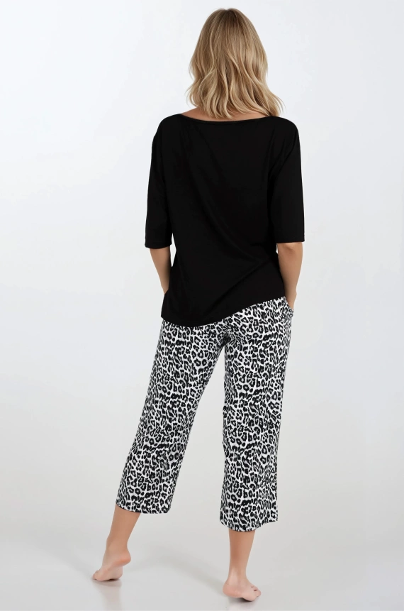 Noir Grace Pigiama donna Momenti Per Me - viscosa, stampa leopardo, camicetta con maniche a 3/4, pantaloni oversize