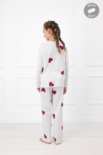 Italian Fashion Kioga Pigiama lunga ragazza Mega Soft ecru con cuori