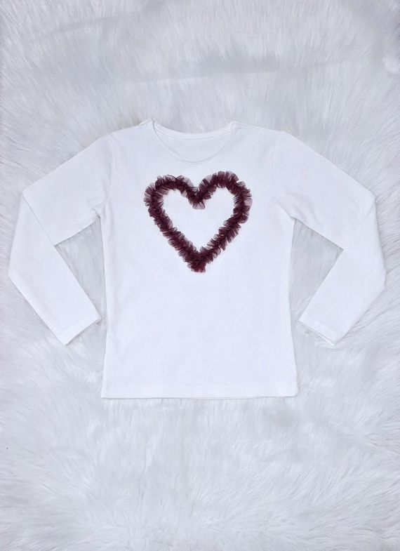 Mia Bambarillo camicetta da bambina in cotone ecrù bordeaux con cuore in tulle