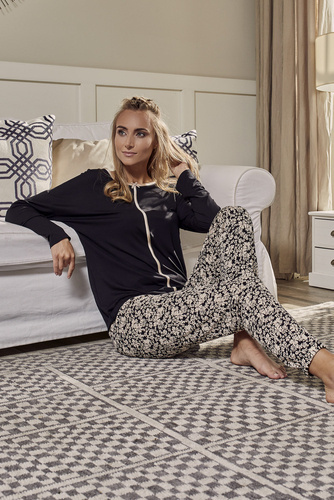 Guyana Pigiama da donna manica lunga, pantaloni lunghi Moda italiana - nero/stampa