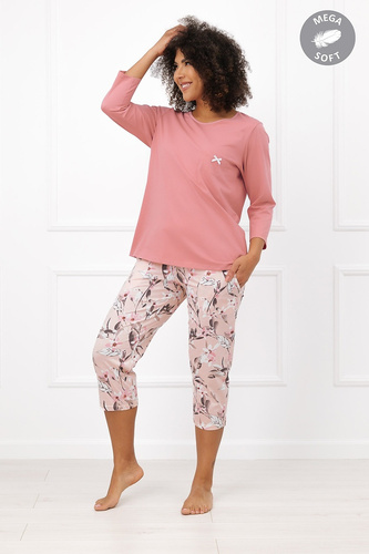 Italian Fashion Kafelia Pigiama donna Mega Soft 3/4 fiori tasca